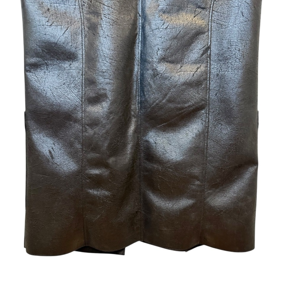 Express Black Faux Fur Oversized Collar Long Line Crackle Sueded Vest Sz L - Picture 14 of 15